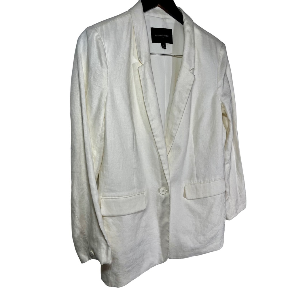 Banana Republic Linen‎ Oversized Blazer Women 12 Cream One Button Relaxed